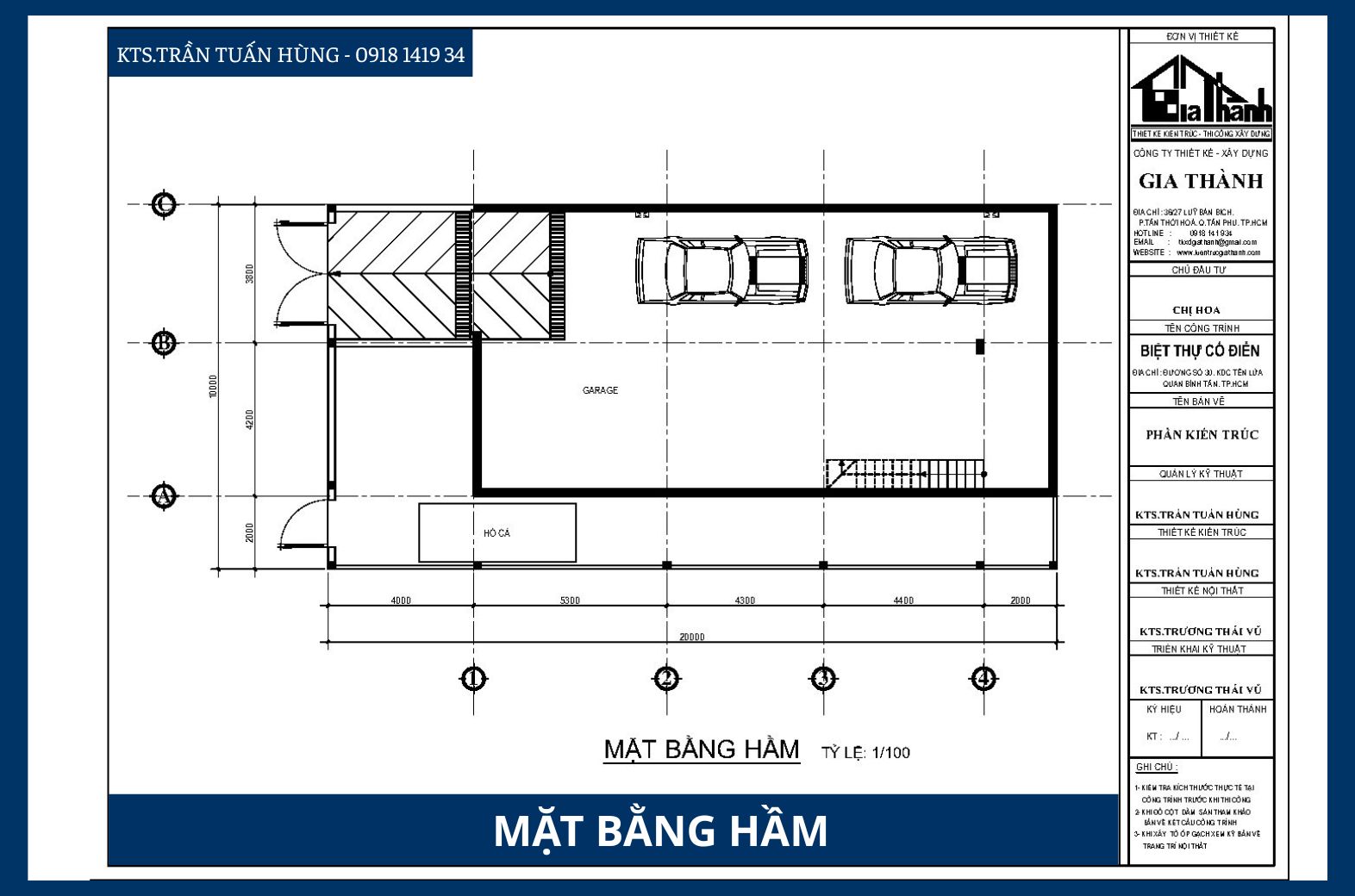 Mặt bằng Hầm - Biệt thự cổ điển Chị Hoa
