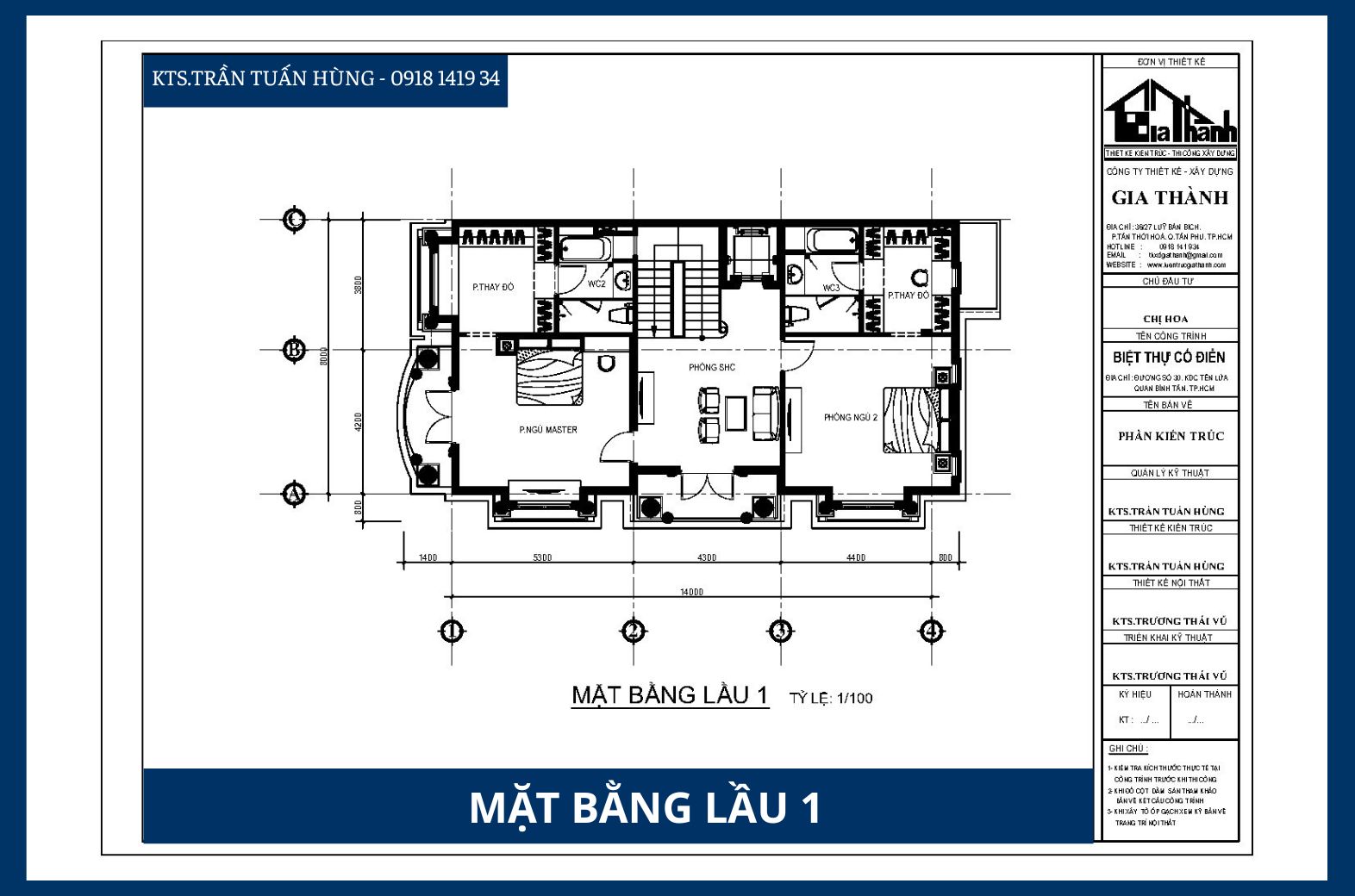Mặt bằng lầu 1 - Biệt thự cổ điển Chị Hoa