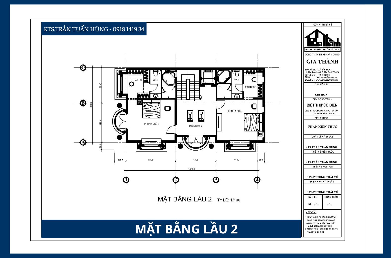 Mặt bằng lầu 2 - Biệt thự cổ điển Chị Hoa