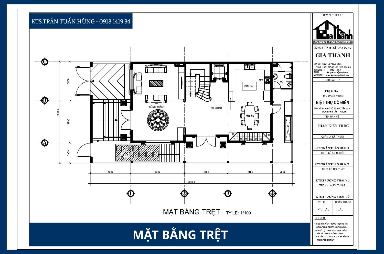 Mặt bằng tầng trệt - Biệt thử cổ điển Chị Hoa