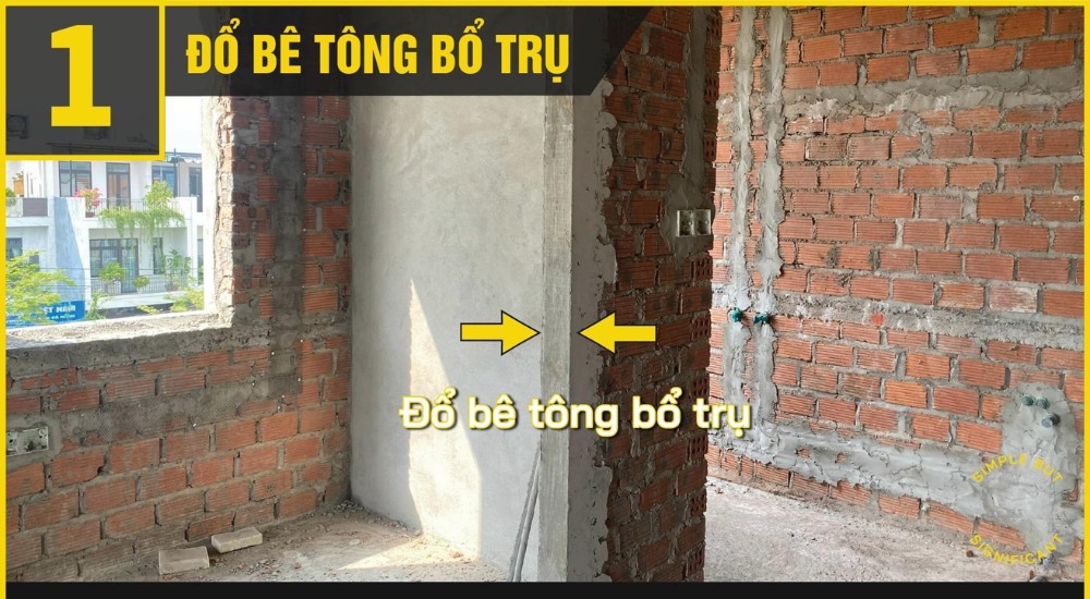 Gia cố tường với trụ bê tông cốt thép cho tường 10cm