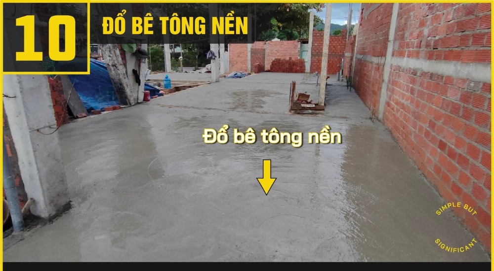 Đổ bê tông nền tầng 1 sau khi làm phẳng nền