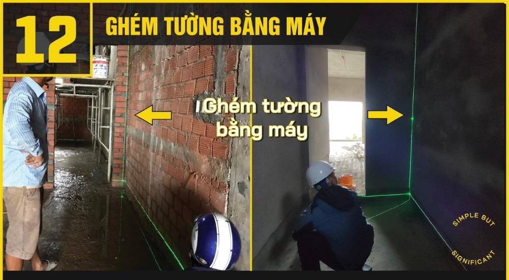 Ghém tường bằng laser trước khi tô