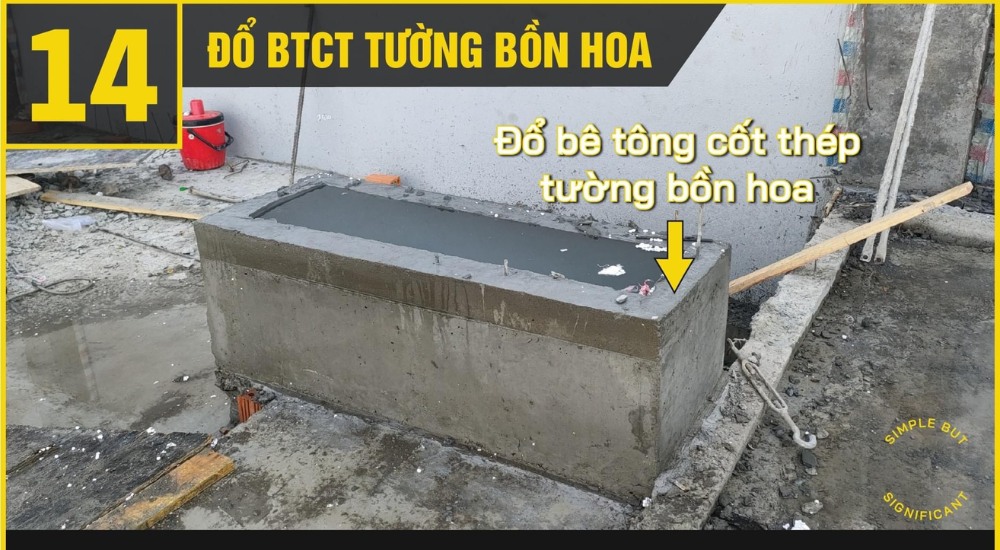 Đổ bê tông tại tường bồn hoa