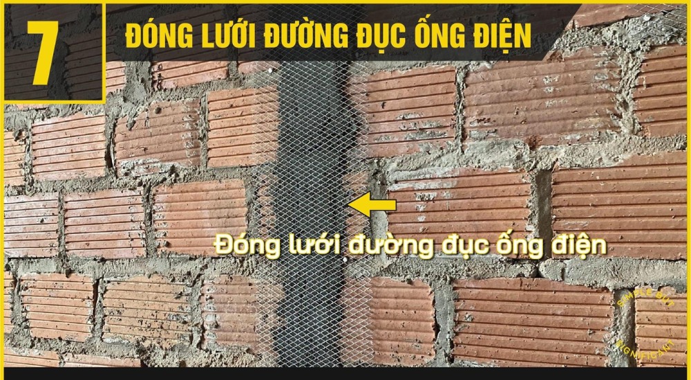 Đóng lưới thép trước khi đi ống điện và nước